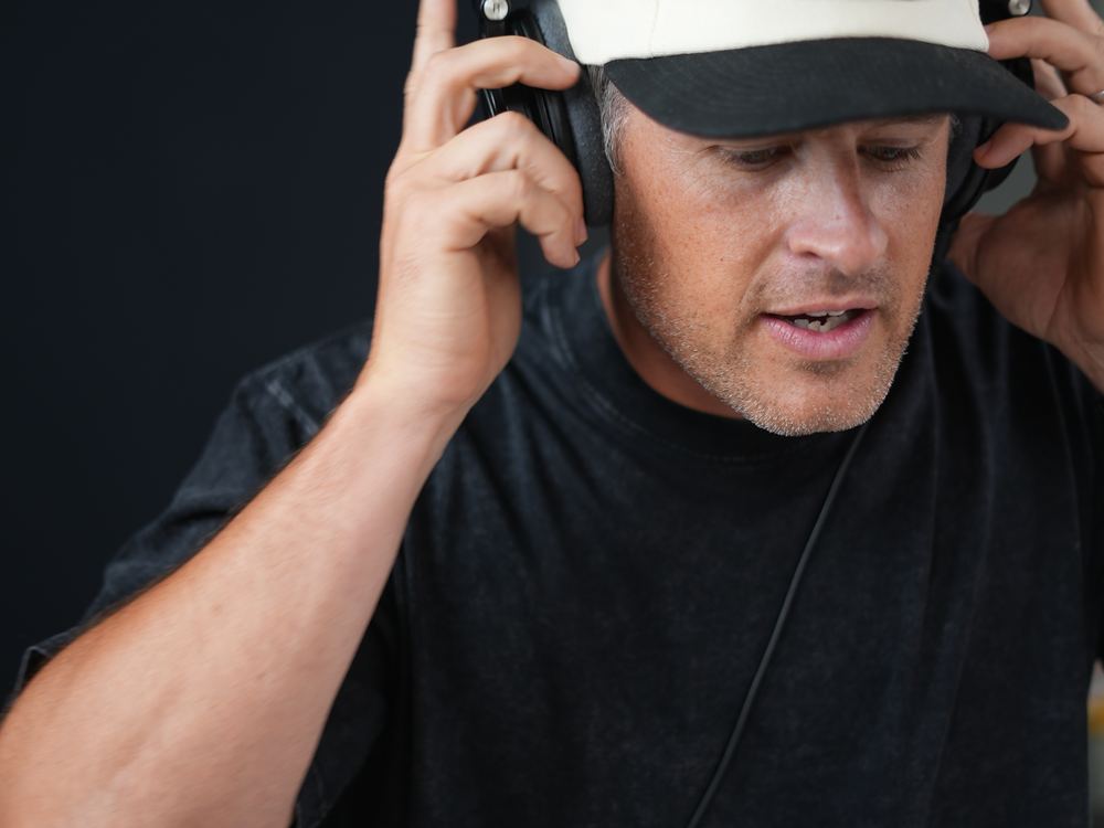 Director on headset during a take