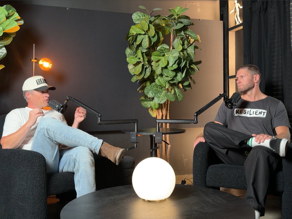 Two-seat interview set in the Platinum Ads studio
